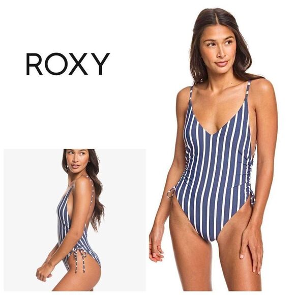 New. Roxy stripe v-neck swimsuit. XS. Retails $89 - Picture 1 of 8